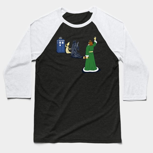 The Ghosts Of Christmas Time Travelling Christmas Charles Dickens Humor Baseball T-Shirt by BoggsNicolas